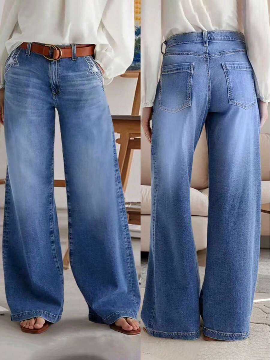 Quần jeans ống rộng nữ kiểu dáng thường ngày và thanh lịch, được làm từ vải co giãn vừa phải, mềm mại, thoải mái suốt cả ngày. Thích hợp cho mùa xuân.