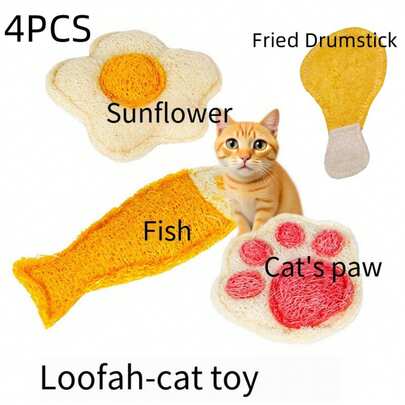 1/4 Stücke Luffa Katzen Kau-Spielzeug, mit Katzenminze - Kleine interaktive Katzenspielzeuge zum Zähneputzen