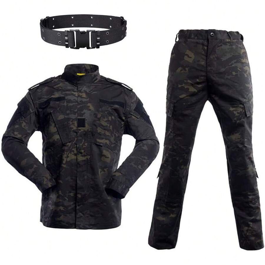 Airsoft Paintball Tactical Suit Men Hunting Combat BDU Uniform Jacket Camouflage Shirt & Pants With Belt For Shooting Hunting War Game