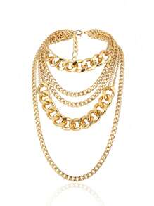 1 pieza Collar de cadena gruesa estilo punk hip hop multicapa exagerada para mujeres