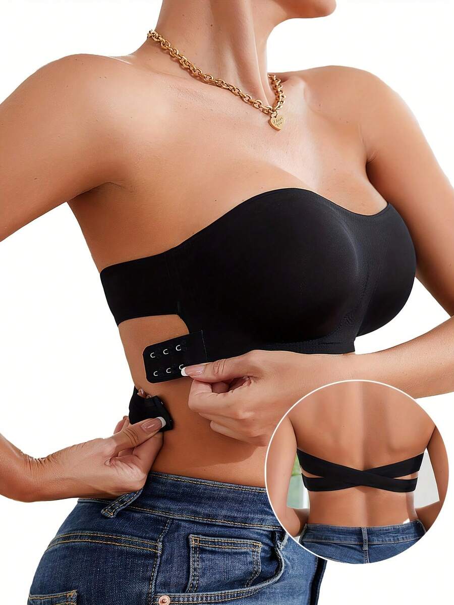 [Comfortable Bra] Casual Comfortable Women's Bra | 1 New Style Underwear, Cross Straps On The Back, Removable Bra Pads, Can Be Worn Inside Or Outside - 黑色 - 查看 1