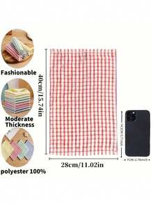 5/10pcs Pieces Of Colorful Checkered Dish Towels - Absorbent Kitchen Cleaning Cloth, Suitable For Use In Bedrooms, Bathrooms And Outdoors, Anti-Shrink Polyester Material (Red, White, Orange, Blue, Green), Reusable, Shrink-Resistant Kitchen Towels - Multicolor - View 2