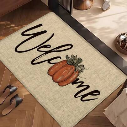 1 pièce Tapis de cuisine en lin imprimé avec motif citrouille d'Halloween antidérapant, paillasson, tapis de bain, convient pour le salon, la chambre, le couloir, la salle de bain, la buanderie - Tapis en polyester, décoration d'intérieur et d'extérieur, décoration d'Halloween, cadeau d'Halloween