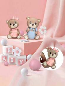 16件套 - 可爱泰迪熊蛋糕装饰，泡沫球蛋糕装饰（多种颜色），婴儿派对蛋糕装饰，软橡胶娃娃装饰，泰迪熊生日蛋糕装饰，婴儿派对装饰，性别揭晓派对（蓝色） - 彩色 - 查看 4