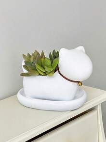1 pieza Maceta personalizada con diseño lindo de gato, decoración de escritorio para el hogar u oficina, maceta para plantas suculentas o cactus, jarrón para flores, regalo de Halloween - Blanco - Ver 8