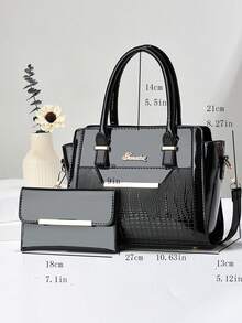 2-Piece Elegant Two-Tone Tote Bag And Slim Shoulder Bag Set - Brown And Black, Large Capacity, Zipper Closure, Fashionable Office/Commute Bag, Office Bag | Fashionable Shoulder Bag | Zipper Bag - Multicolor - View 3