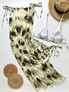 女士海滩扎染印花长裙和比基尼套装，优雅设计，撞色材质，适合毕业典礼、海滩、度假 - 多色 - 彩色 - 查看 5