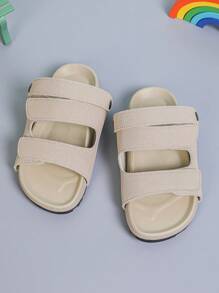 1 双儿童露趾夏季防滑凉鞋，适合男孩和女孩的舒适平底凉鞋