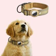 Reflektierender und strapazierfähiger Hundehalsband mit AirTag-Halterung, gepolsterter Hundehalsband für AirTag-Halterung, verstellbarer Haustierhalsband für kleine, mittlere und große Hunde