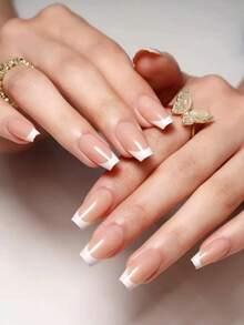 [Lowest Price In 30 Days]24Pcs French White Nails Short Press On Nails Oval Shape False Nails Simple Nails Nails Art Nail Supplies Nails - Multicolor - View 6