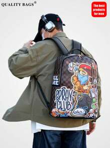 1 Stück lässiger College-Stil Rucksack, große Kapazität, Cartoon-Muster, modischer lässiger Muster, Buchstaben-Muster, Graffiti-Muster, geeignet für Männer, Festivals, Sport, Urlaub, Retro, kann Dateien halten, Reisen, Gym, Muster, Universitäts-Rucksack, Schul-Rucksack, Campus-Rucksack, Laptop-Rucksack, Rückkehr zur Schule Saison 2000er Jahre Stil