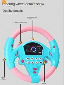 1 pieza Juguete de volante de simulación, volante de juego de roles educativo con música, efectos de sonido, rotación bidireccional, ventosa para niños y niñas de 3+ años, regalo de cumpleaños (baterías no incluidas)