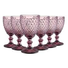 ARISE - Set de 6 Copas de Vino 350ml en Colores Azul, Morado y Transparente – Copas Elegantes de Cristal para Vino Tinto o Blanco – Ideal para Fiestas, Bodas, Cena Romántica, Decoración de Mesa o Regalo - Morado - Ver 1