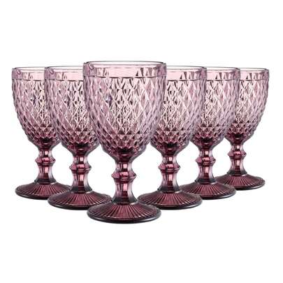 ARISE - Set de 6 Copas de Vino 350ml en Colores Azul, Morado y Transparente – Copas Elegantes de Cristal para Vino Tinto o Blanco – Ideal para Fiestas, Bodas, Cena Romántica, Decoración de Mesa o Regalo