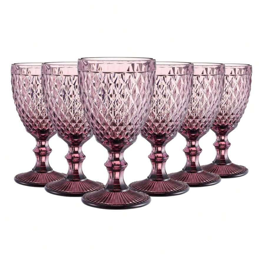ARISE - Set de 6 Copas de Vino 350ml en Colores Azul, Morado y Transparente – Copas Elegantes de Cristal para Vino Tinto o Blanco – Ideal para Fiestas, Bodas, Cena Romántica, Decoración de Mesa o Regalo - Morado - Ver 1
