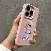 1 件熊图案粉色荔枝纹理全身防震 TPU 手机壳适用于 16 15 14 13 12 11 Pro Max - 彩色 - 查看 3