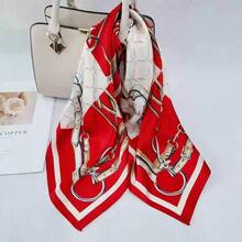 ANDANTINO% Silk Square Scarf Hair-25.6 X25.6'' Women Men Natural Silk Neckerchief Digital Printed Headscarf - 深紅色&乳白色 - 查看 2