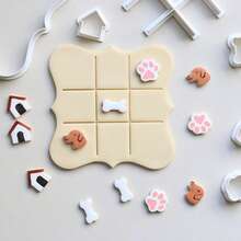 6 Pieces Of TicTacToe Dog Cookie Cutter, Gummy Cutter, And Clay Cutter With Checkerboard Texture, Dog, Paw, Doghouse, Bone, 4 Chess Piece Models To Choose From. - White - View 2