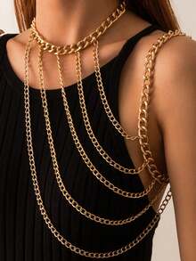 Fashionable And  Hanging Neck Chain Collarbone Necklace Sexy Geometric U-Shaped Tassel Single Shoulder Body Chain For Women - Geometry - 查看 1
