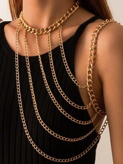Fashionable And  Hanging Neck Chain Collarbone Necklace Sexy Geometric U-Shaped Tassel Single Shoulder Body Chain For Women