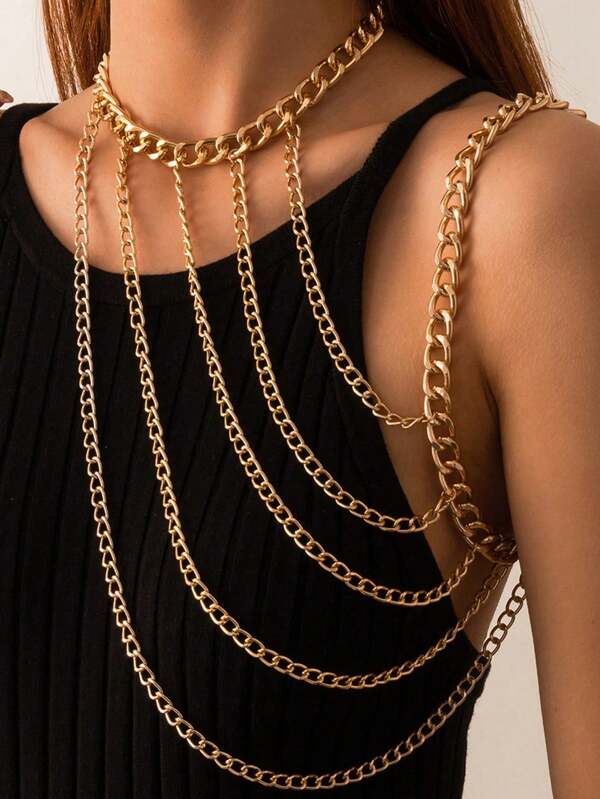 Fashionable And  Hanging Neck Chain Collarbone Necklace Sexy Geometric U-Shaped Tassel Single Shoulder Body Chain For Women