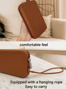 1个长形硅胶材质零钱包，多功能大容量收纳包，带绳化妆包，简约小物品数码收纳包，便携式零钱包，月经包，耳机包，柔软硅胶触感舒适，适合居家、工作、外出、旅行。