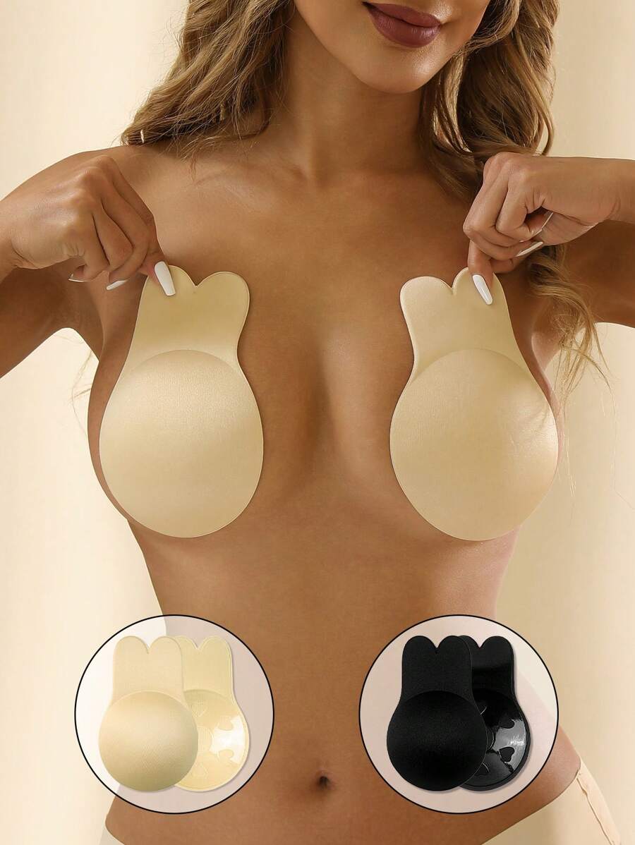 2pcs Reusable Rabbit Ear Silicone Nipple Covers, Breast Lift Tape, Invisible Bra, Self-Adhesive, Suitable For Sports, Lift