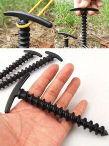 10pcs Heavy Duty Tent Stakes, Suitable For Camping And Outdoor Gear - Spiral Design Tent Pegs With Ergonomic Handles, Lightweight Portable Ground Nails For Tents, Tarps, Canopies (Red/Black/Green), Camping Accessories, Durable Structure