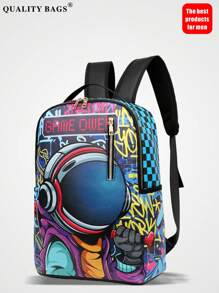 1 Stück lässiger College-Stil Rucksack, große Kapazität, Cartoon-Muster, modischer lässiger Muster, Buchstaben-Muster, Graffiti-Muster, geeignet für Männer, Festivals, Sport, Urlaub, Retro, kann Dateien halten, Reisen, Gym, Muster, Universitäts-Rucksack, Schul-Rucksack, Campus-Rucksack, Laptop-Rucksack, Rückkehr zur Schule Saison 2000er Jahre Stil