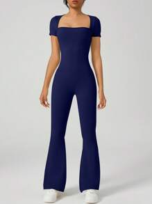 Women Workout Flare Jumpsuits ,High Stretch Athletic Jumpsuit, Gym Bodycon Scrunch Butt Yoga Rompers