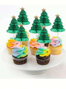 12/24pcs Christmas Tree Shaped Cake Decorations, Cocktail Stirrers, Dessert Fruit Picks, Suitable For Party Decor And Holiday Atmosphere - Multicolor - View 6