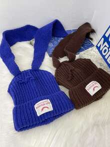 1pc Y2K Style Knitted Hat With Rabbit Ears, Suitable For Street, Party, Autumn/Winter Outdoor, Warm And Windproof Autumn Accessories - Knitted Hat - View 2