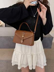 2025新款韩版箭头装饰真皮手提包时尚托特包单肩包ins纯色迷你方包