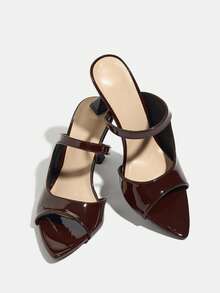 女士高跟鞋，时尚优雅，适合派对、户外活动和正式场合。尖头设计，闪亮点缀，柔软如镜的材质，舒适的套穿式款式，以及精致的咖啡棕色。适合休闲、正式和户外穿着。 - 咖啡棕 - 查看 7