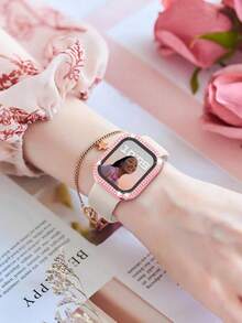1pc Unisex Shiny Rhinestone Decorated Fashionable Anti-Fall Thin Tempered Glass Screen Protector, Compatible With Apple Watch 38/40/41/42/44/45/46/49mm, Suitable For Apple Watch Series Ultra/SE/11/10/9/8/7/6/5/4/3/2/1, Smart Watch Accessory - Pink - View 9