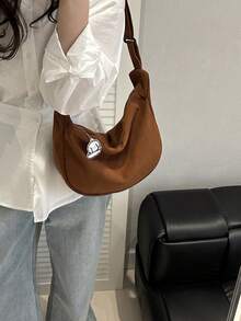 Bolsa Transversal Casual Feminina de Cor Sólida e Fofa para Uso Diário - Castanho - Visão 4