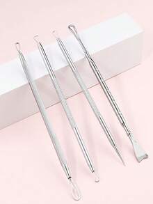 2件/4件装不锈钢双头黑头导出工具 - 专业双头导出器，符合人体工学的手柄，适用于挤压白头、黑头、粉刺和面部清洁。无需电池，便携式设计，耐用材质，易于清洁，是美容爱好者的必备品，专为护肤而设计。 - 銀色 - 查看 2