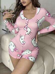 Sanrio 1pc  Women's Romper, Cute, Sexy, Comfortable, Smooth, And Skin-Tight, Winter - Pink - View 3