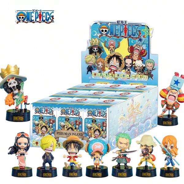 ONE PIECE Caja misteriosa con 10 estilos de figuras de adorno de personajes genuinos del anime One Piece, incluyendo Monkey D Roronoa Zoro, Tony Tony Chopper, Usopp, Vinsmoke Sanji y otros, para decoración de escritorio y regalos de personajes lindos