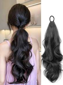 弹性马尾假发，低发髻大波浪卷发辫，自然蓬松慵懒夹式马尾发圈，马尾发绳，发圈，橡皮筋，发绳，发圈，头饰 - 彩色 - 查看 2