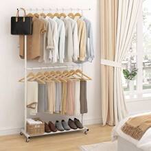 Double Rod Clothing Garment Rack, Rolling Coat Hanger With Bottom Mesh, Clothing Rack For Hanging Clothes, Coats, Skirts, Sweaters, White - With mesh + Gold - View 4