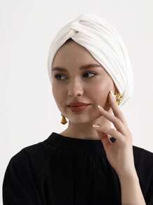 1pc Women's Classic Solid Color Chemo Turban Hat, High Elasticity, Pleated Design, Non-Slip, Breathable, Multi-Layer Pleated Headscarf, Perfectly Paired With Hijab, Soft And Skin-Friendly Modal Knitted Fabric, Suitable For Hijab Outfit, Daily Wear - Black - View 3