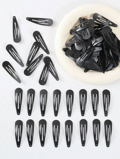 100pcs/60pcs/40pcs/10pcs Simple Black 1.96 Inch Elastic Hair Clips, Girls Hair Accessories, Suitable For Daily Hair Braiding, Bangs, Makeup, Shower