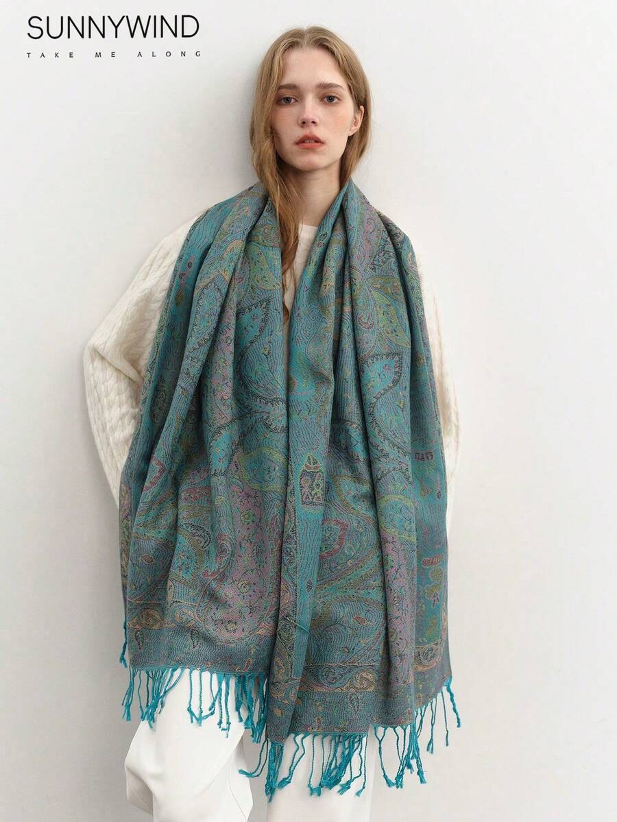 1 pieza Pañuelo/Chal de alta calidad con estampado de paisley - lago verde - Ver 1