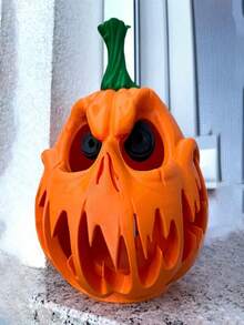 Halloween Pumpkin Resin Decoration - Ghost Skull With Strange Facial Features, Hollow Design Suitable For Indoor/Outdoor Festival Decoration, Halloween Decoration/Strange Pumpkin Design/Carved Texture, Halloween Decorations - Purchase Candles By Yourself (Note: Electric Candles Can Be Bought)