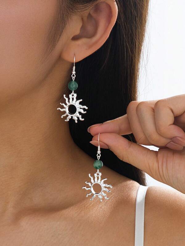1 Pair Fashionable Hollow Sunflower Design Earrings For Women, Suitable For Daily Wear, Banquet, Party