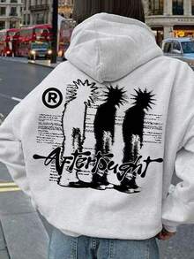 1件少女街头人物印花卫衣，舒适柔软，春秋季日常休闲穿着 - 灰色 - 查看 1