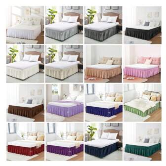 Wrap Around Dust Ruffle Bed Skirt - Dark Grey - For Queen Size Beds With 15 Inch Drop - Elastic Strap - Adjustable Pleated Bedskirt With Brushed Fabric And Wrinkle Free - For Women, Men, Kids & Teens