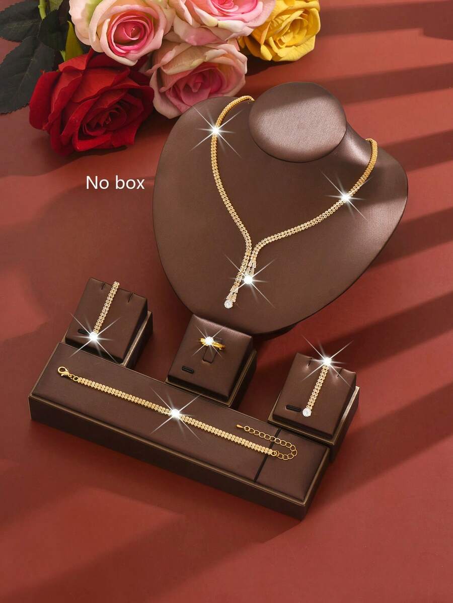 1 Set White Crystal Bridal Jewelry Set, Western Style Crystal Jewelry Set, Suitable For Party Wear