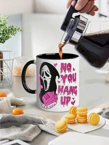 1pc Ghost Face Halloween Mug 11oz - 'No You Hang Up' Design,Spooky Scream Horror Coffee Cup For Fans And Collectors,Reusable,Perfect For Halloween Decor,Coffee Lovers,Autumn Coffee Cup,Fall Decor,Thanksgiving,Christmas,Ideal Gift For Women,School,Office,Birthday Gift,Holiday Gift,Party,Wedding